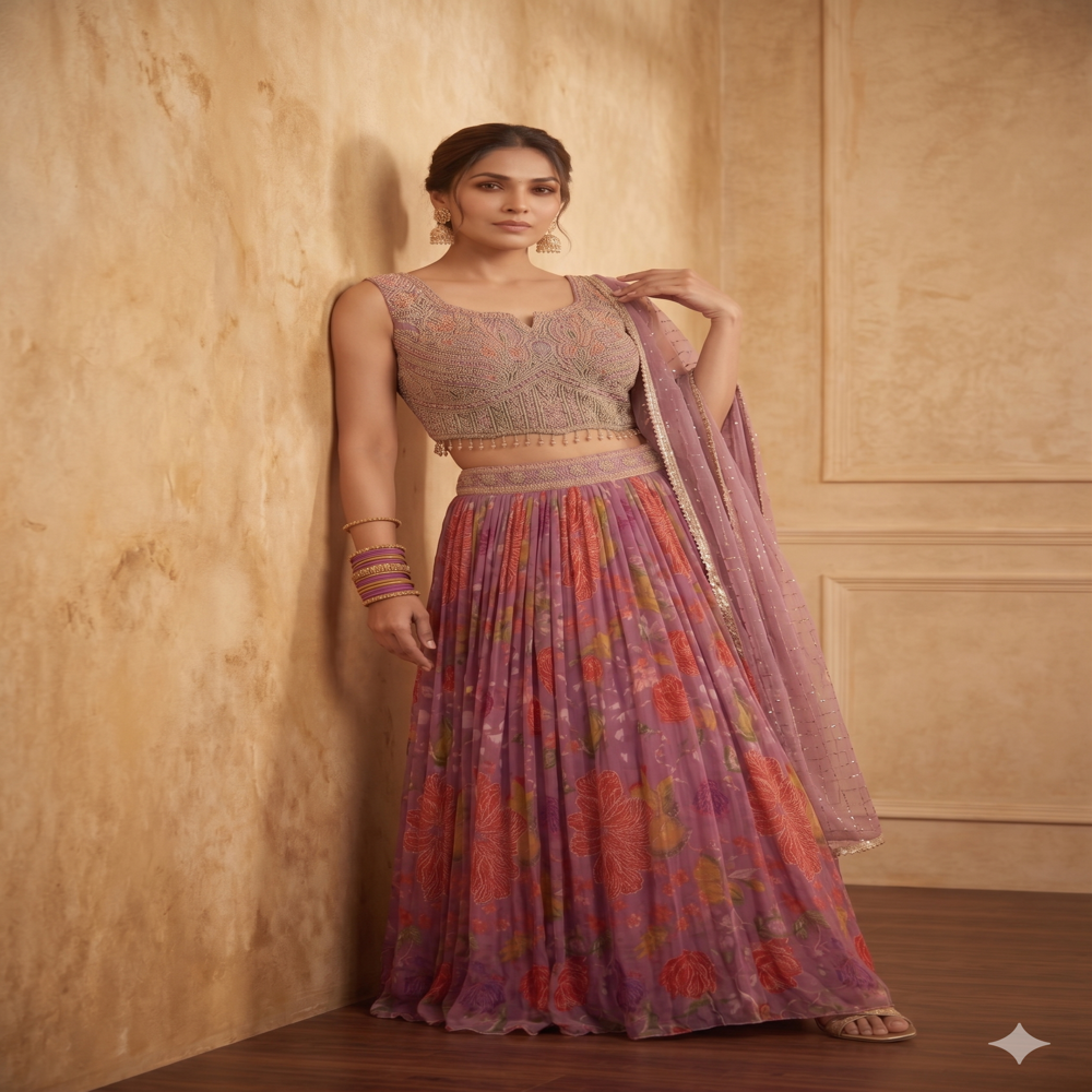 CTP-60227 Floral Crop Top With Aari Work