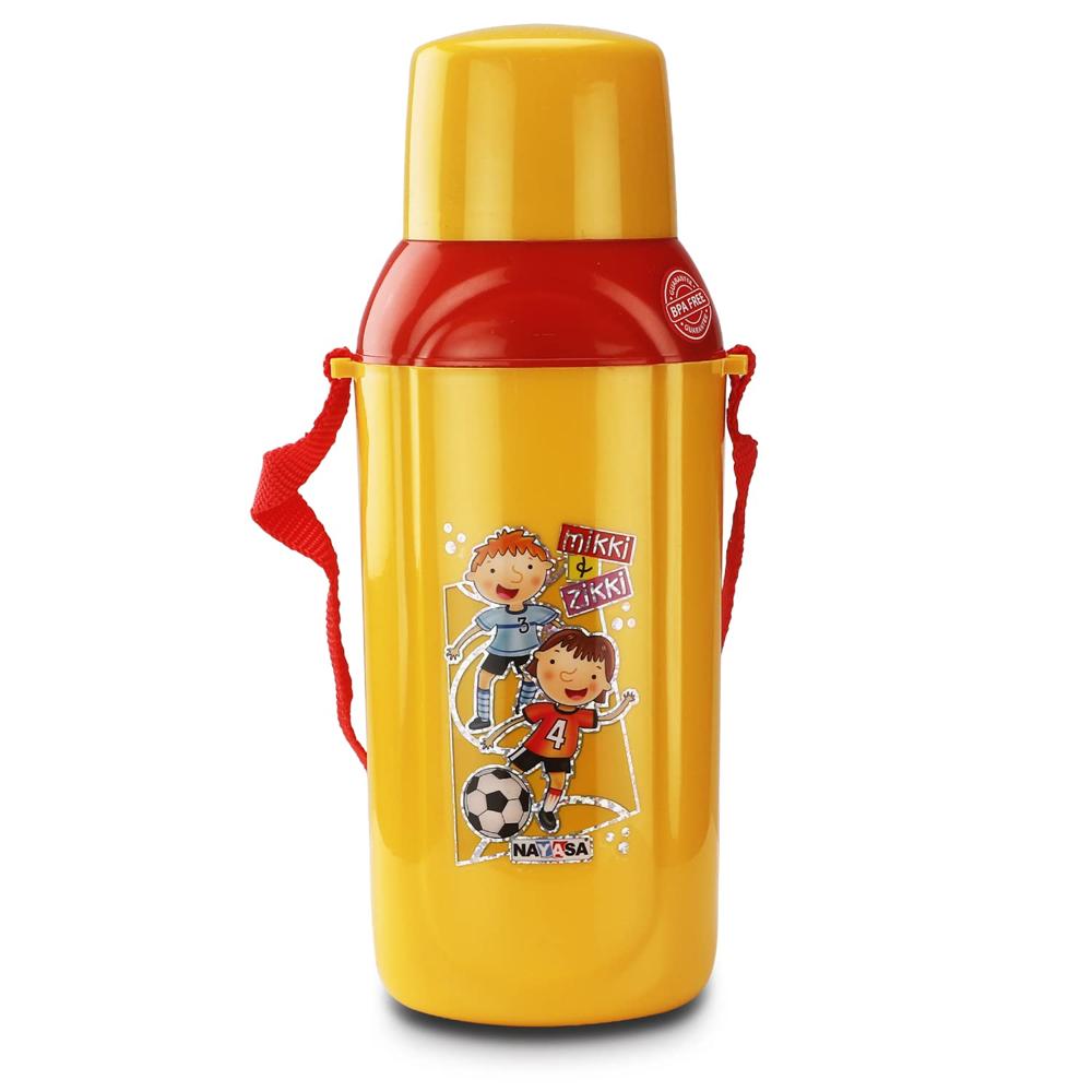 Nayasa Nippy- 700 Ml Insulated Water Bottles With Plastic Inner, Kids Sipper Water Bottle With Cup Style Lid, High Grade, Leakproof, Bpa Free, Kids Safe Water Bottle, Yellow - Coating Type: Na
