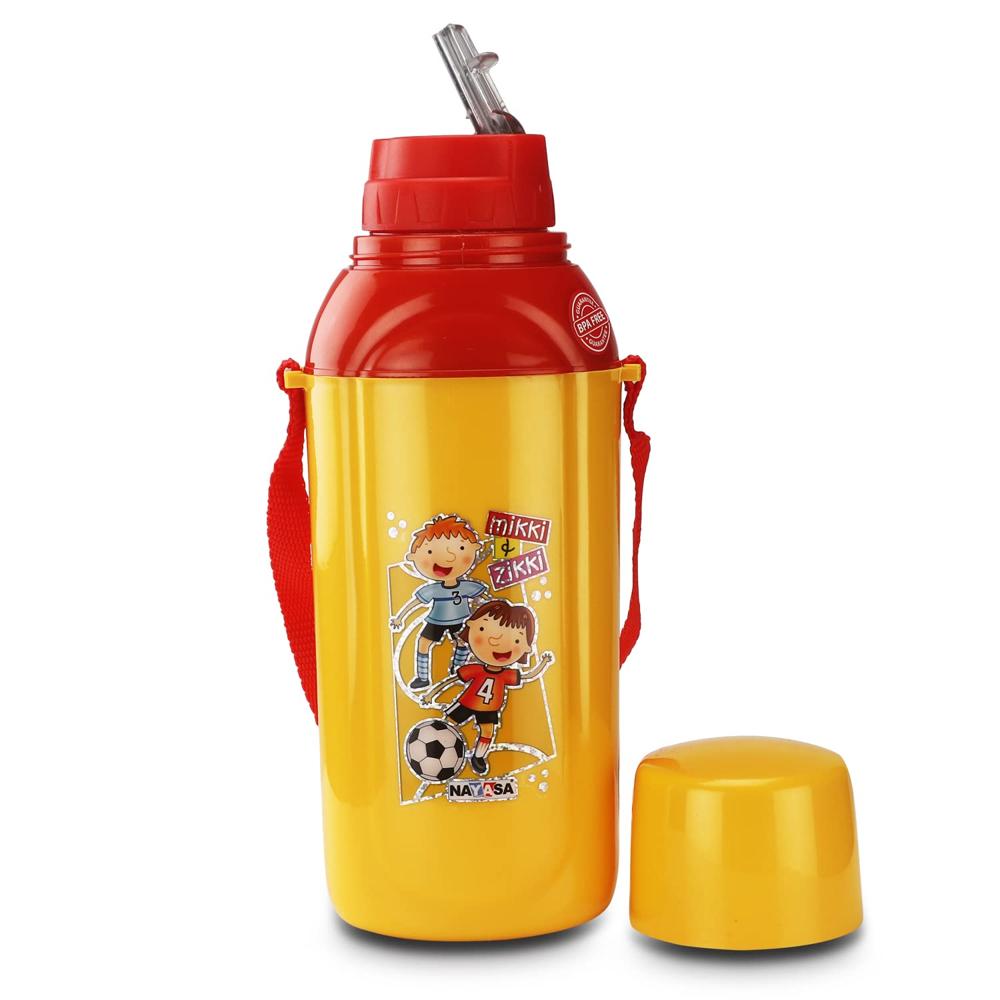 Nayasa Nippy- 700 ML Insulated Water Bottles with Plastic Inner, Kids Sipper Water Bottle with Cup Style Lid, High Grade, Leakproof, BPA Free, Kids Safe Water Bottle, Yellow