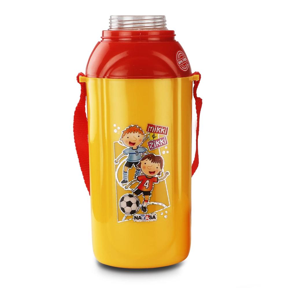 Nayasa Nippy- 700 ML Insulated Water Bottles with Plastic Inner, Kids Sipper Water Bottle with Cup Style Lid, High Grade, Leakproof, BPA Free, Kids Safe Water Bottle, Yellow