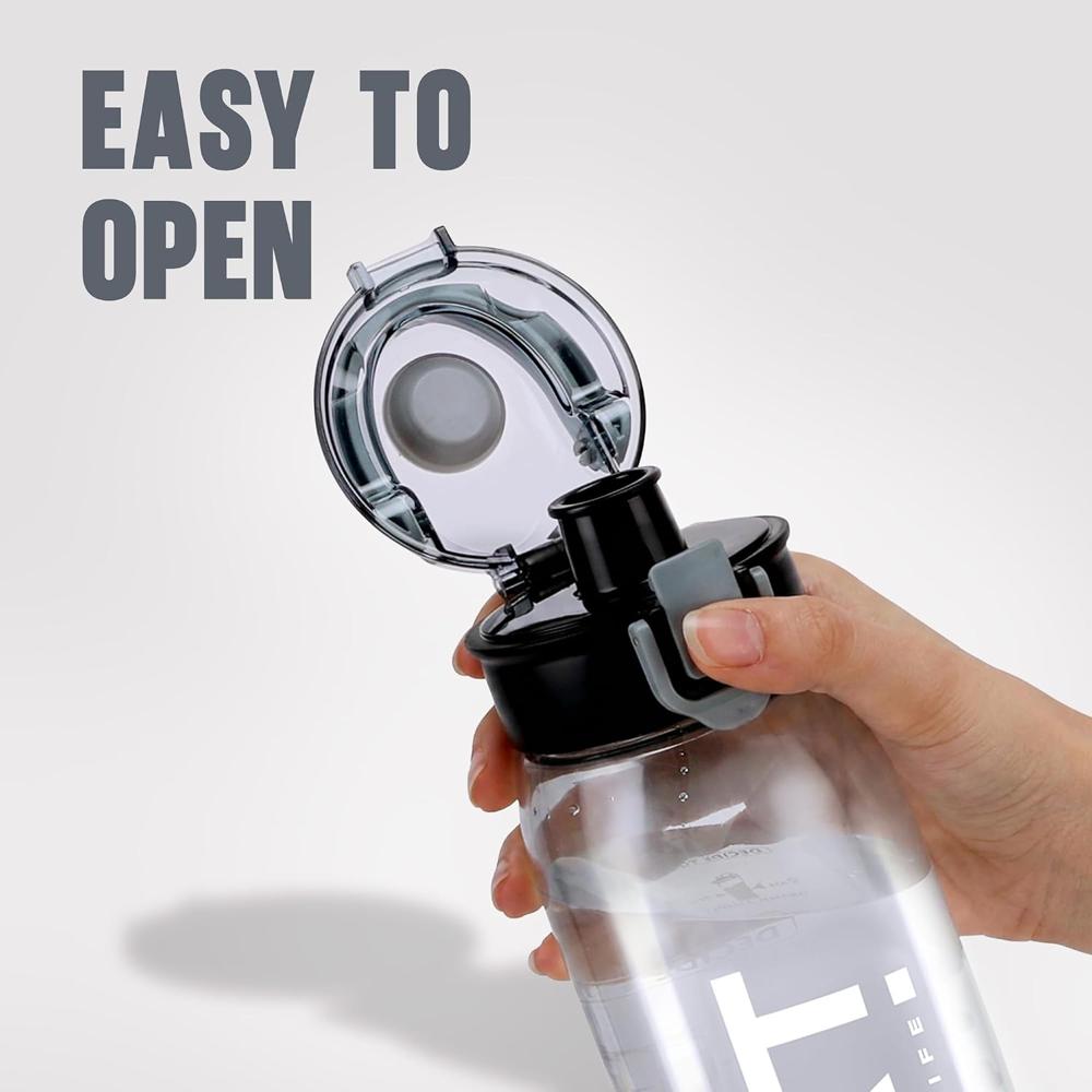 Nayasa Turbine 1000 ml BPA Free Plastic Water Bottle | Leak Proof | Unbreakable | Wide Mouth with Scale | Sports Bottle | Black
