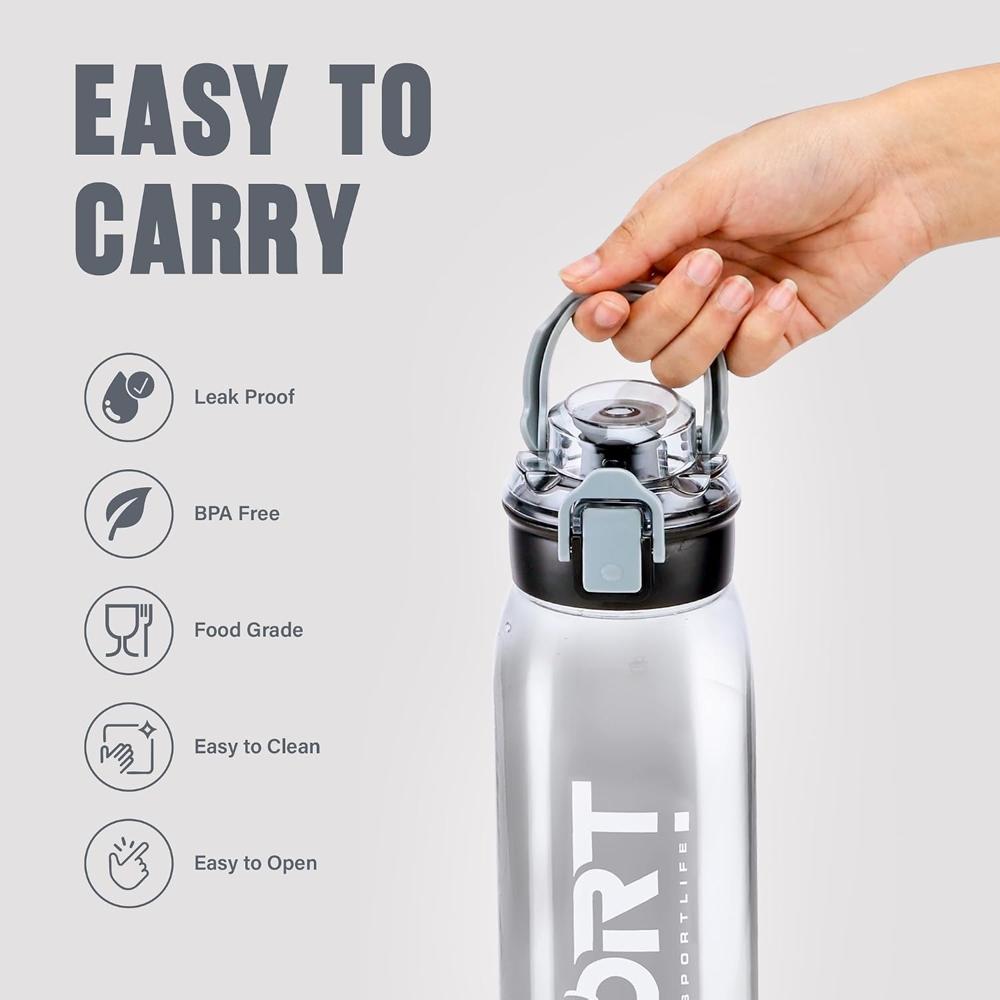 Nayasa Turbine 1000 ml BPA Free Plastic Water Bottle | Leak Proof | Unbreakable | Wide Mouth with Scale | Sports Bottle | Black