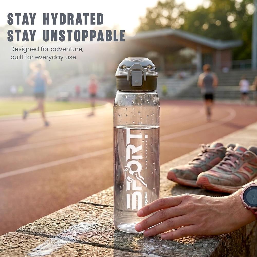 Nayasa Turbine 1000 ml BPA Free Plastic Water Bottle | Leak Proof | Unbreakable | Wide Mouth with Scale | Sports Bottle | Black
