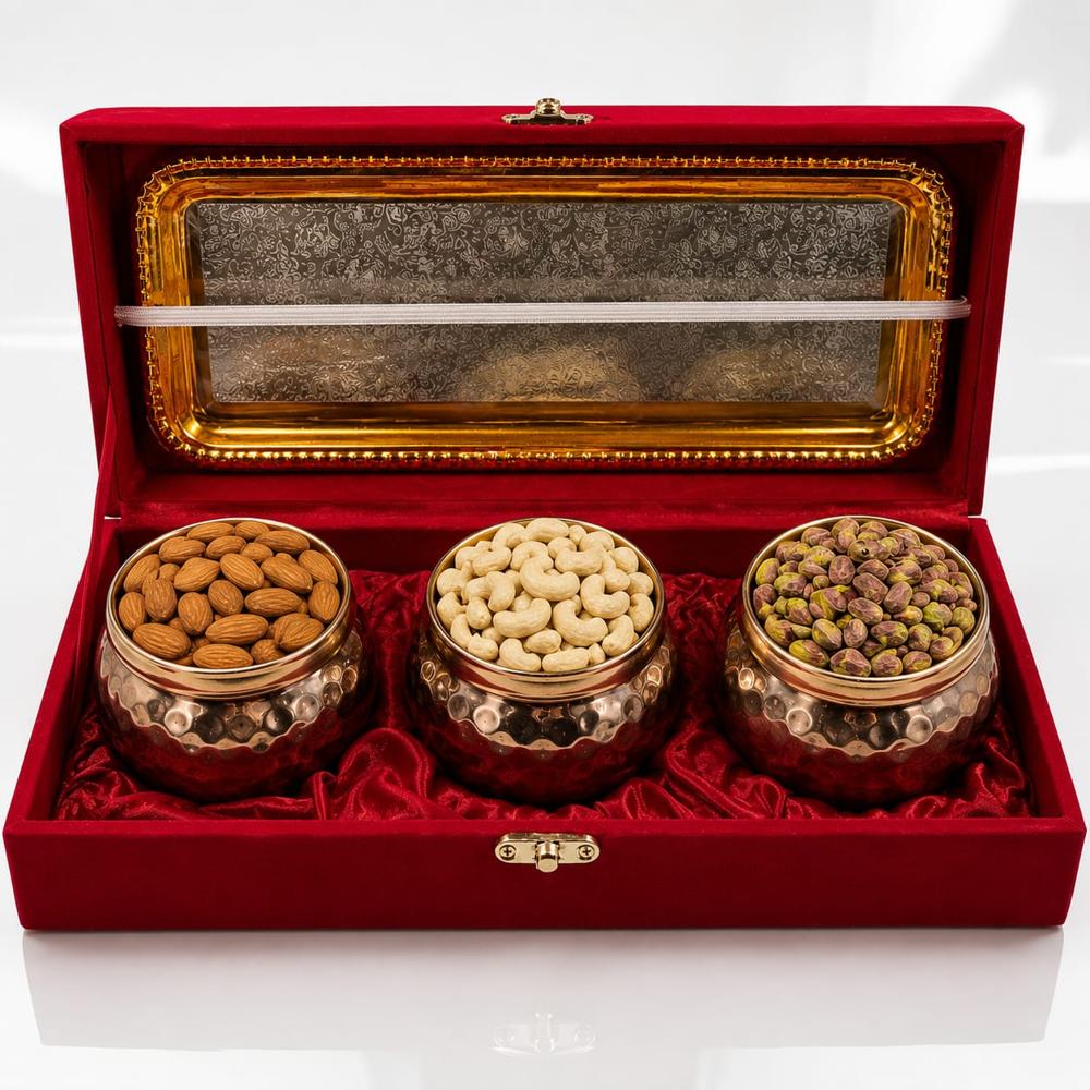 Premium Dry Fruit Jar Set With Serving Tray In Velvet Gift Box