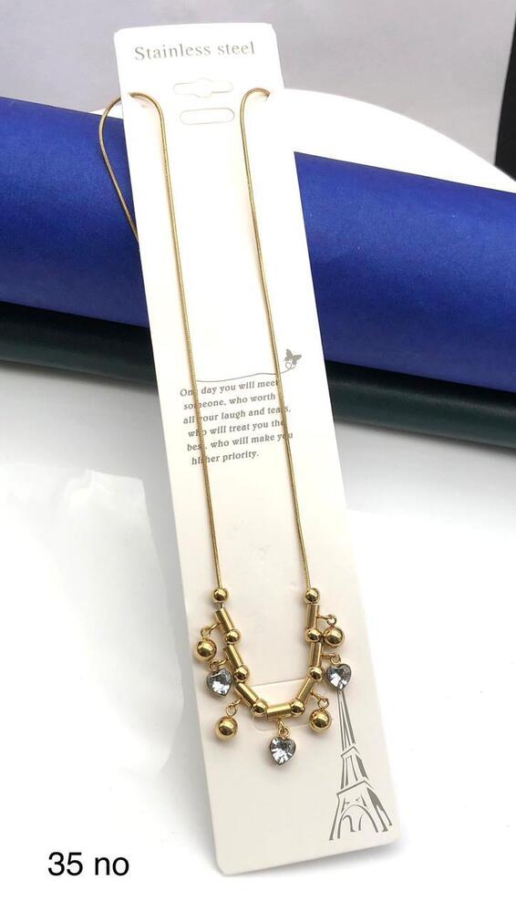 Curved Bar Charm Necklace - Gold Plated Metal Alloy, 45 cm Adjustable, Rhinestone & Round Ball Charms