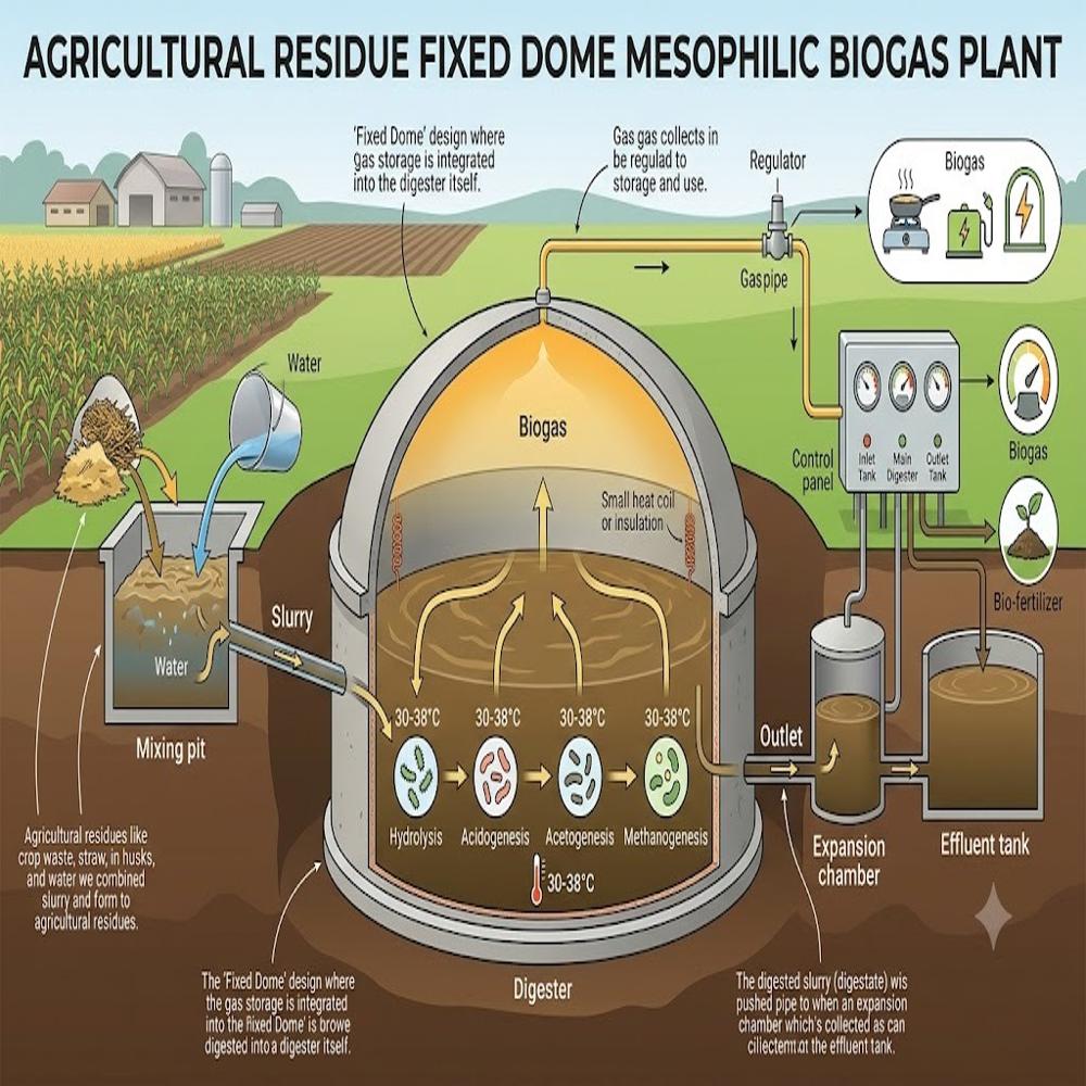 Operational Vehicular Fuel (CBG) Poultry Litter Fixed Dome Automated Feeding Biomethane Plant