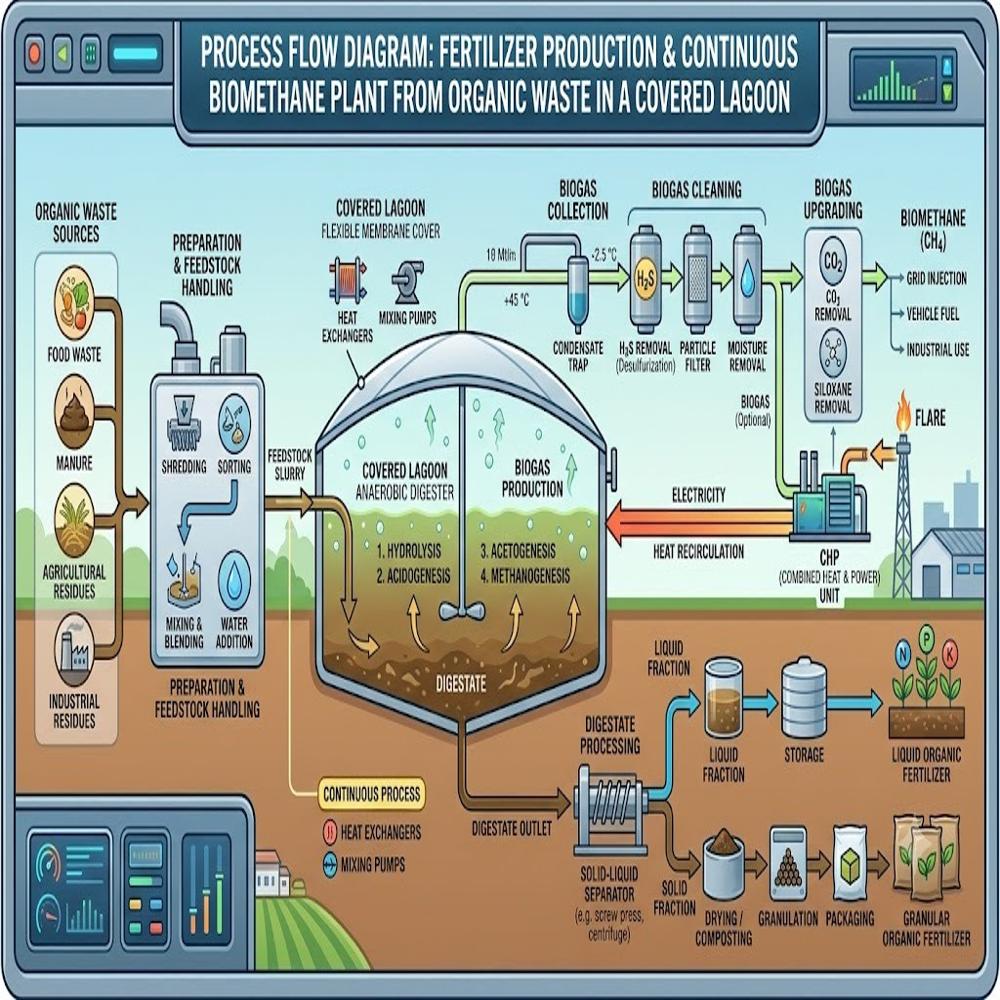 Operational Vehicular Fuel (CBG) Poultry Litter Fixed Dome Automated Feeding Biomethane Plant