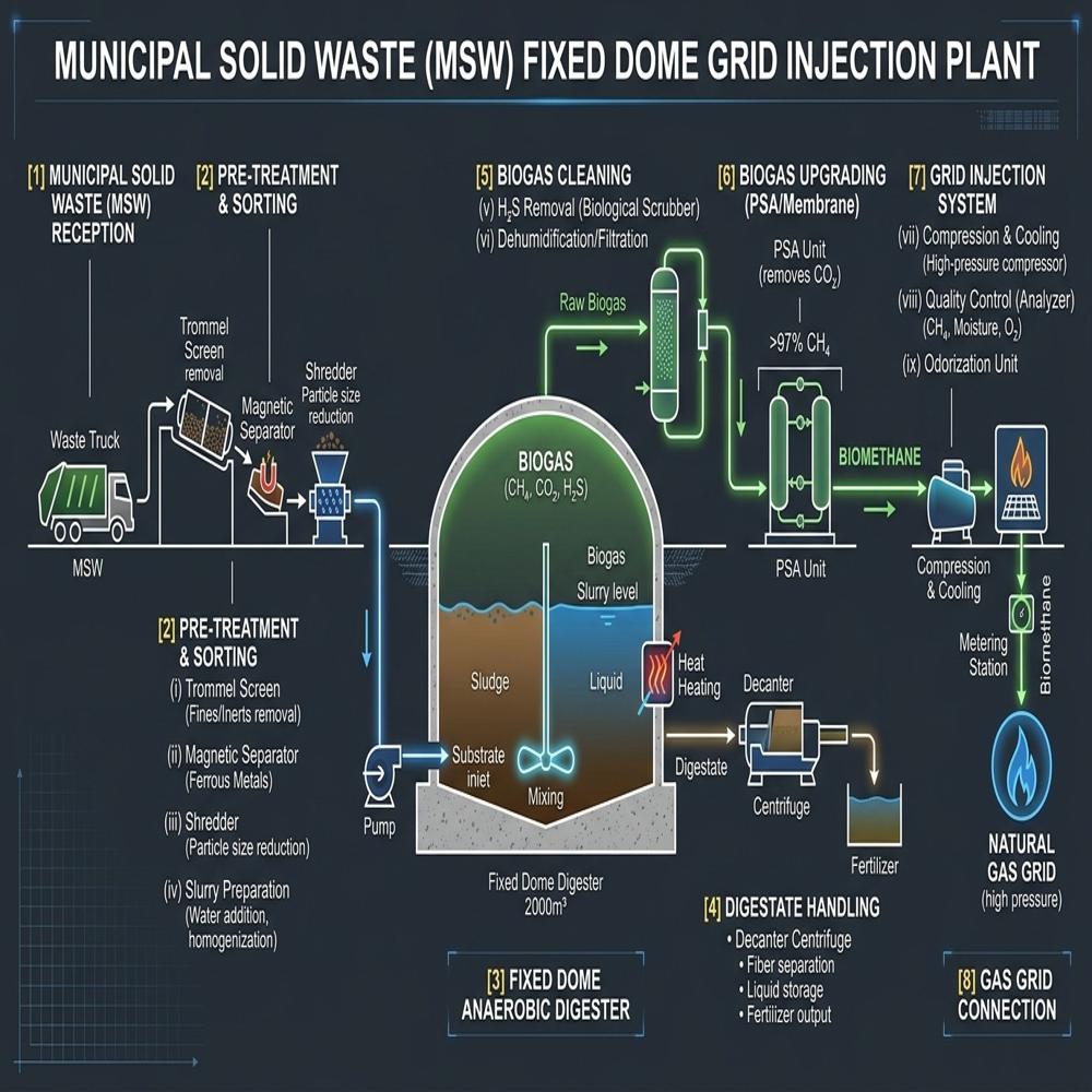Commercial Grid Injection Agricultural Residue Floating Drum Mesophilic Anaerobic Digester Plant