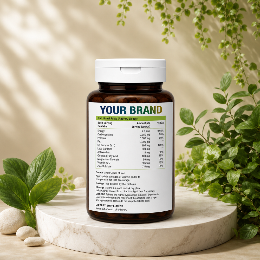 Co-enzyme ,levocarnitine, asthaxanthin, omega 3 fatty acid,magnesium chloride vitamin k27& zink sulphate tablet