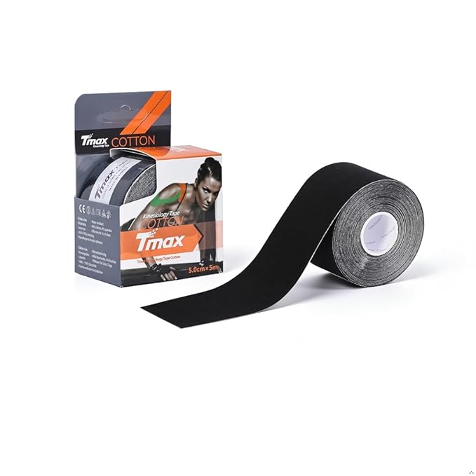 TMAX Kinesiology Tape for Physiotherapy, Sports Injury, Pain Relief Muscle Tape, for Shoulder, Wings, Arms, Ankle K Taping Waterproof Athletic Tape for Pain Support -2 Inch (BLACK)