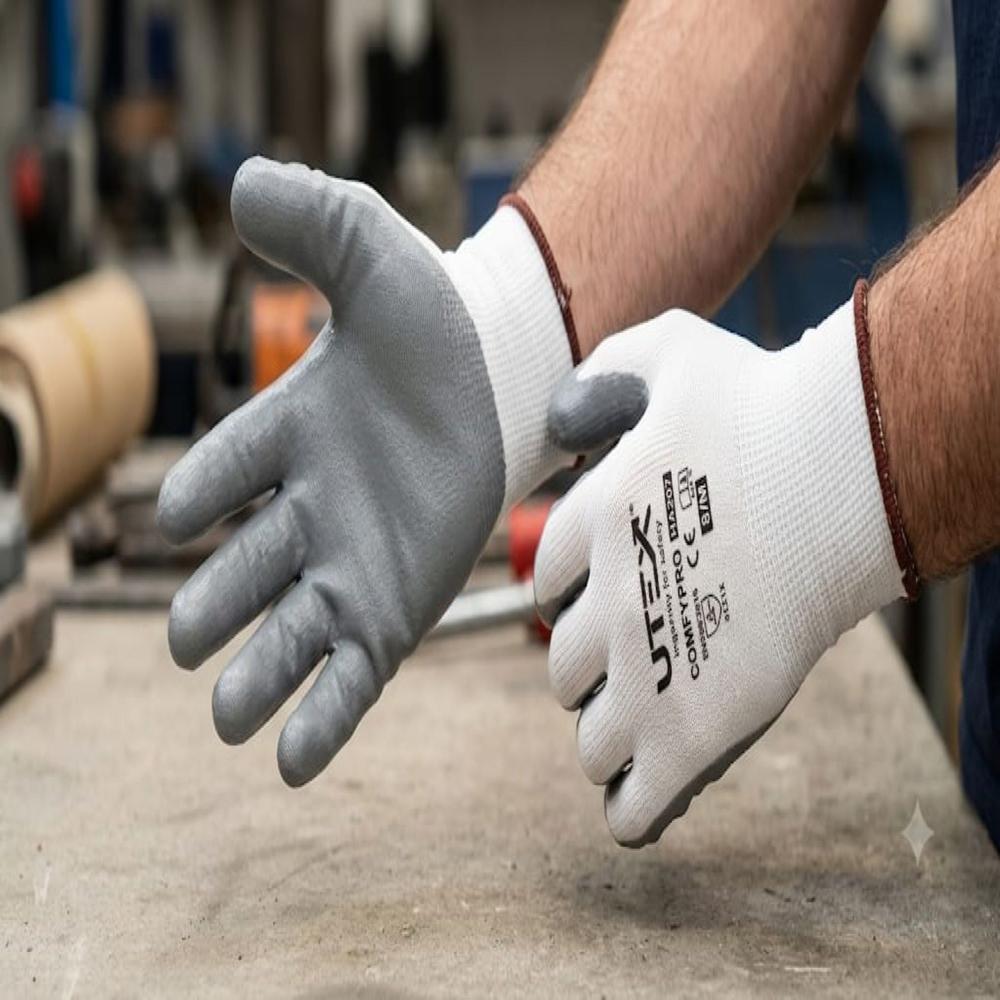 Utex HA207 Nitrile Coated White Grey Hand Gloves