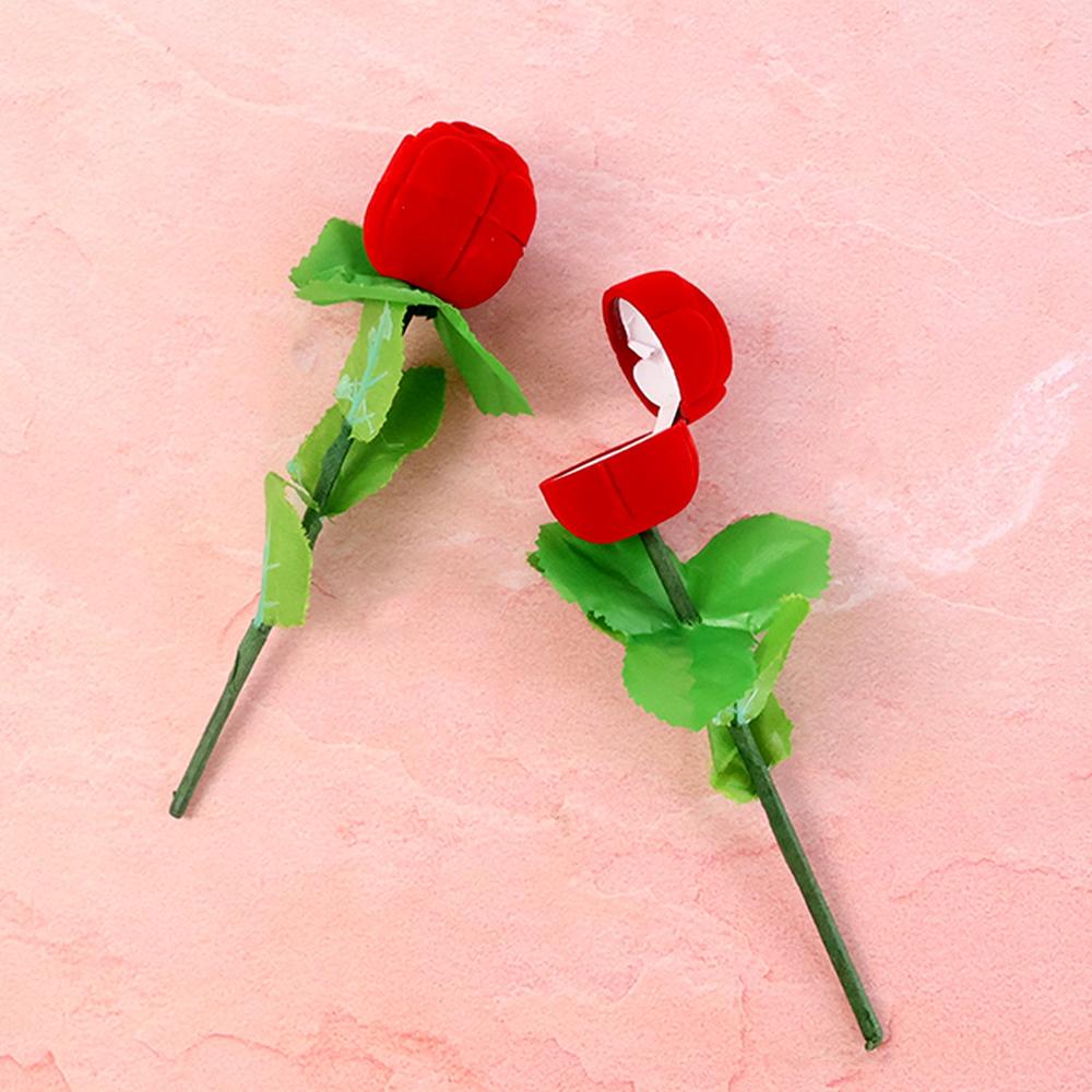 Romantic Artificial Rose Ring Box Stick 2 Piece Flower Shaped