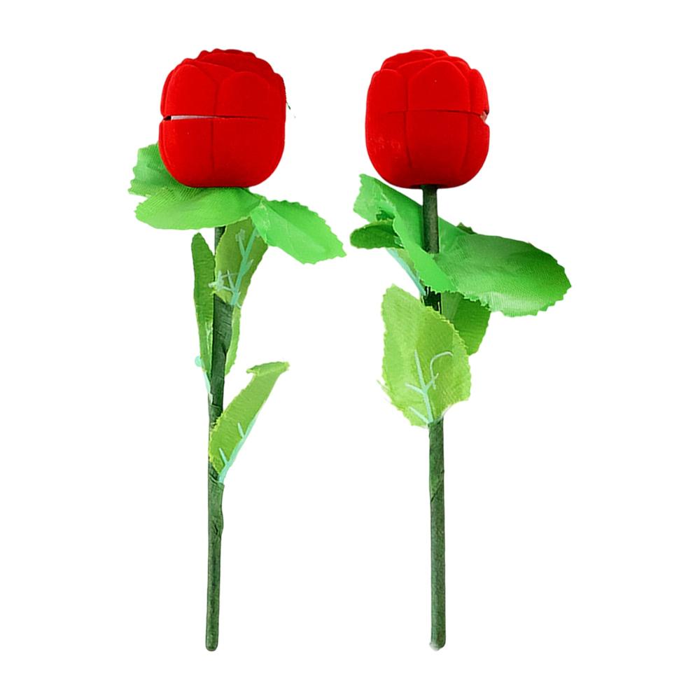 Romantic Artificial Rose Ring Box Stick 2 Piece Flower Shaped