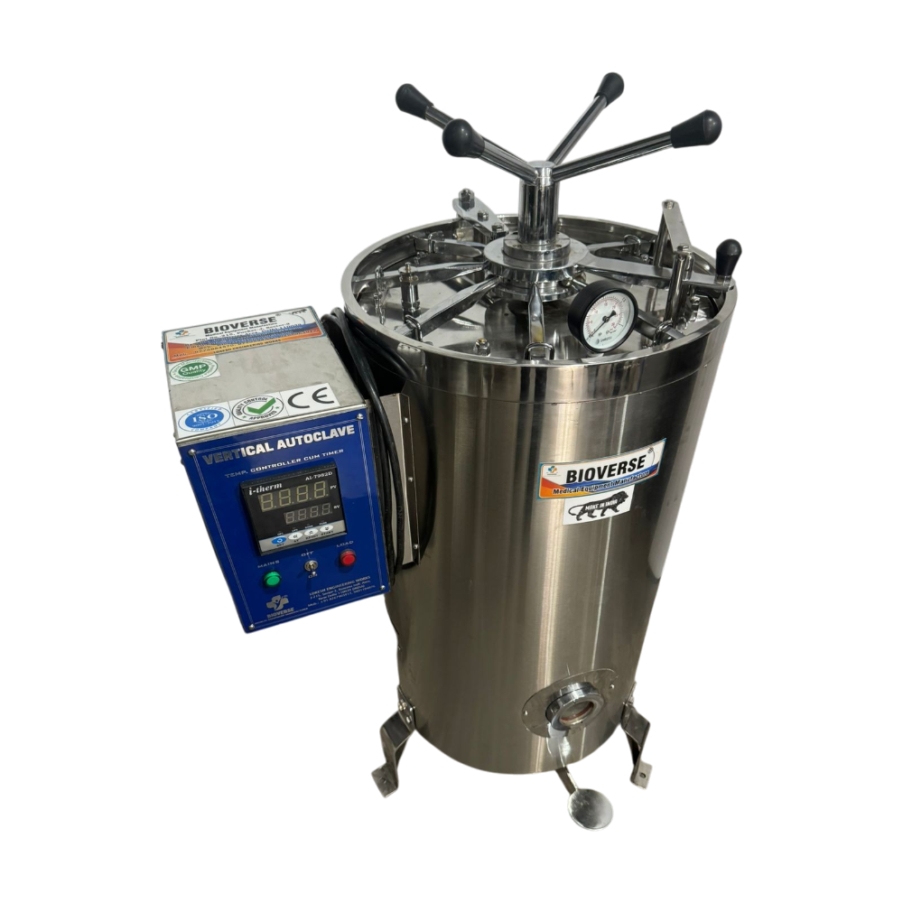 High Pressure Vertical Sterilizer - Color: Silver.