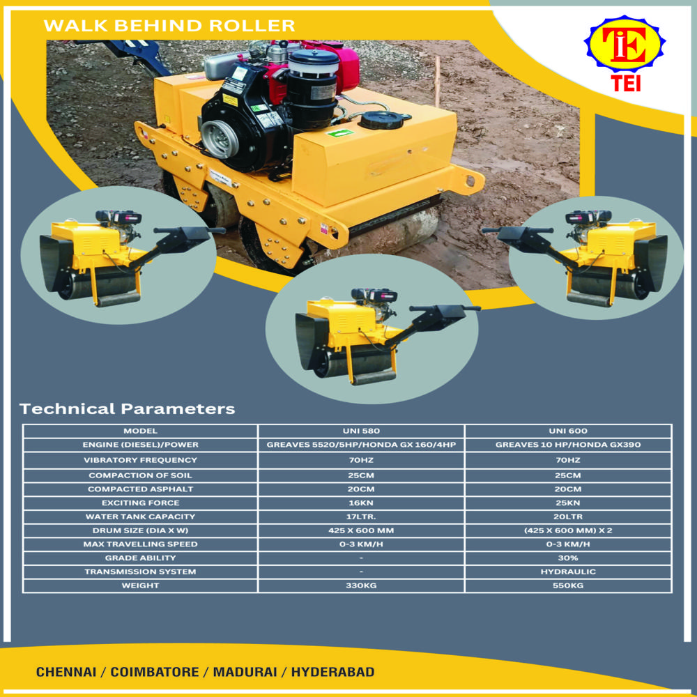 Walk Behind Double Drum Roller - Capacity: 5 Ton