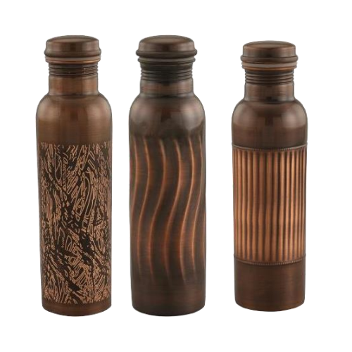 Copper Regular Antique Bottle - Pure Copper 28x7.5 Cm, Antique Finish, Leak-proof Cap
