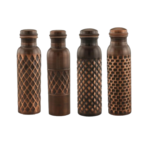Copper Regular Antique Bottle - Pure Copper 28x7.5 Cm, Antique Finish, Leak-proof Cap