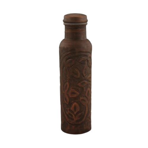Copper Regular Antique Bottle - Pure Copper 28x7.5 Cm, Antique Finish, Leak-proof Cap