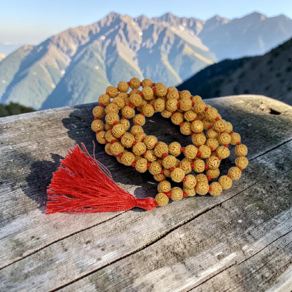 WHITE CHIKNI SEMI PATHRI RUDRAKSHA MALA 8 MM