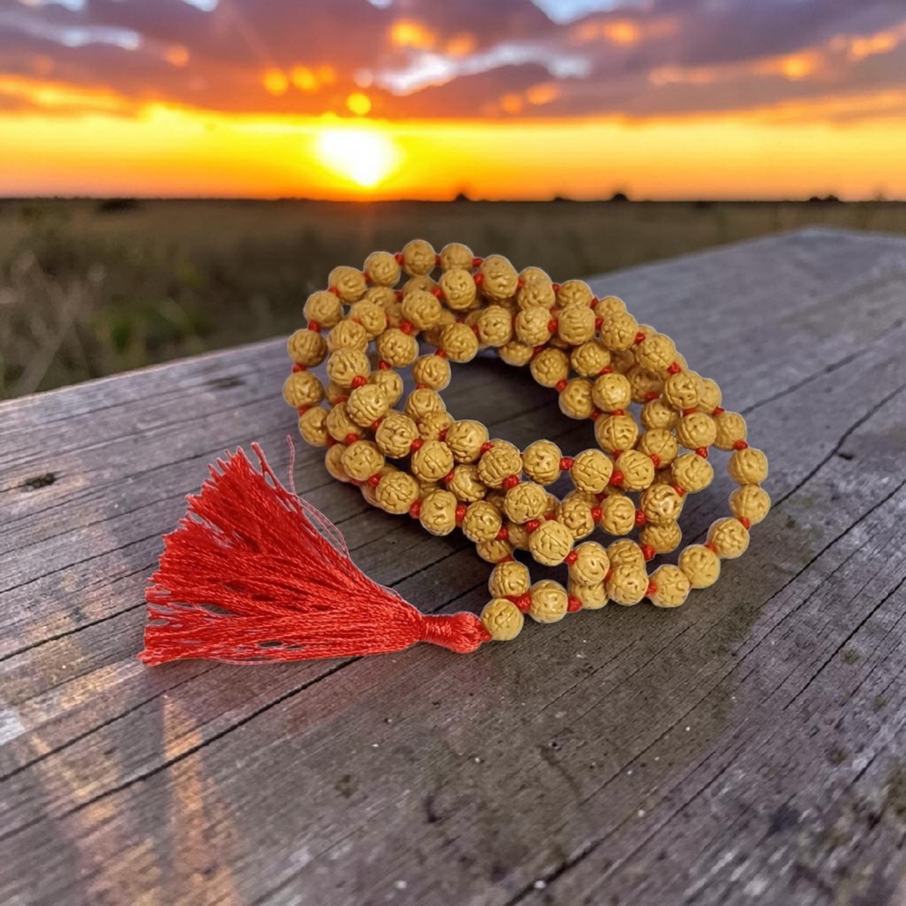WHITE CHIKNI SEMI PATHRI RUDRAKSHA MALA 8 MM
