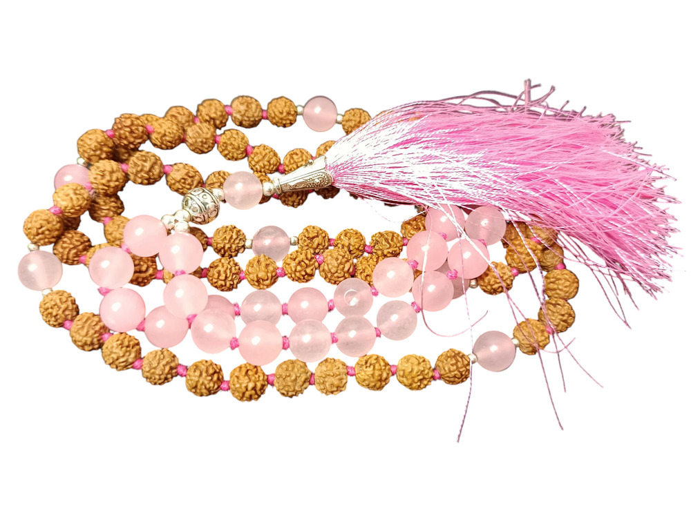 ROSE QUARTZ & RUDRAKSHA MALA