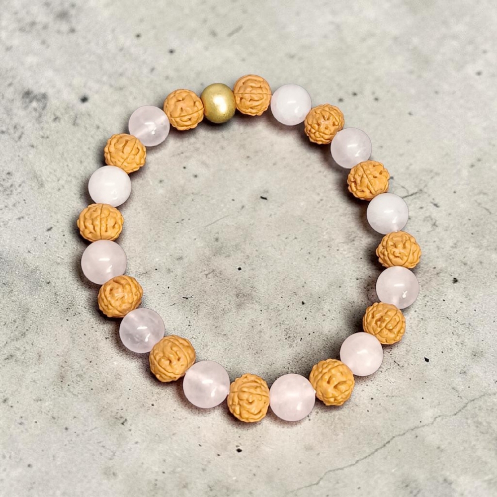 ROSE QUARTZ & RUDRAKSHA BRACELET 8 MM