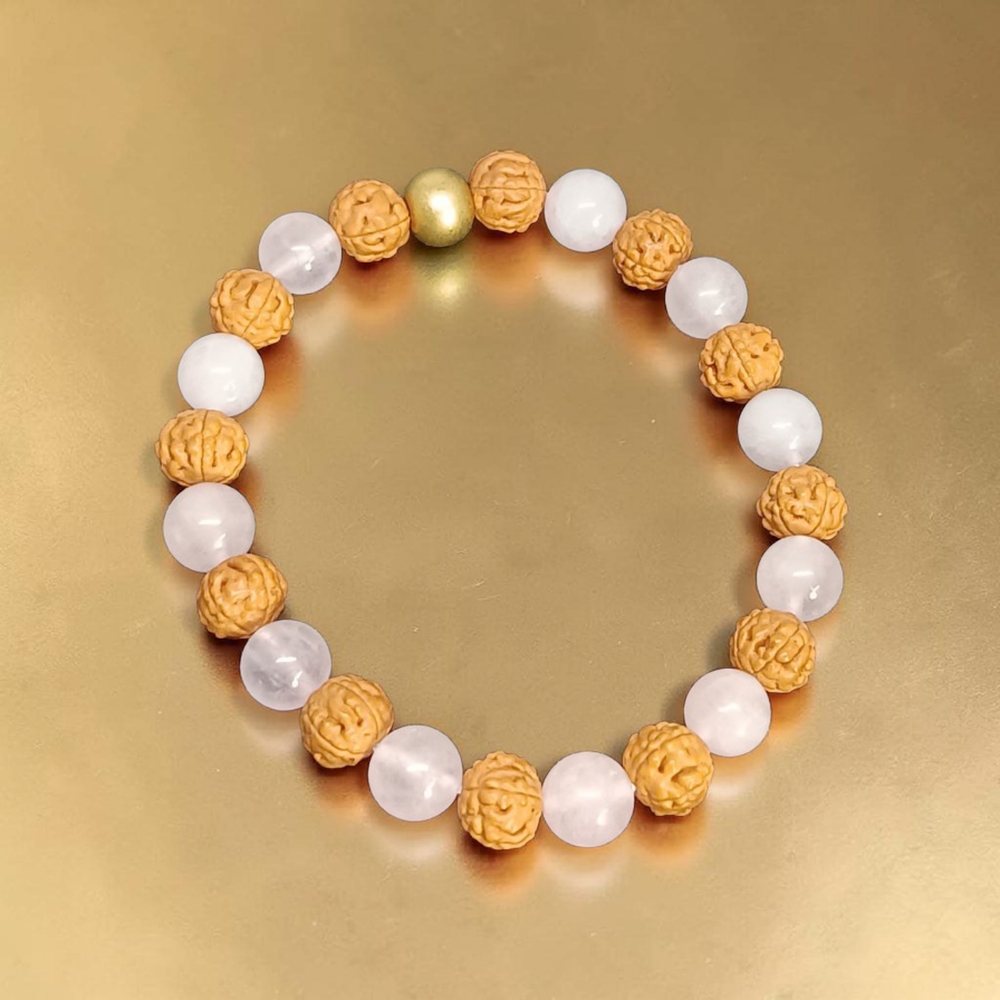 ROSE QUARTZ & RUDRAKSHA BRACELET 8 MM
