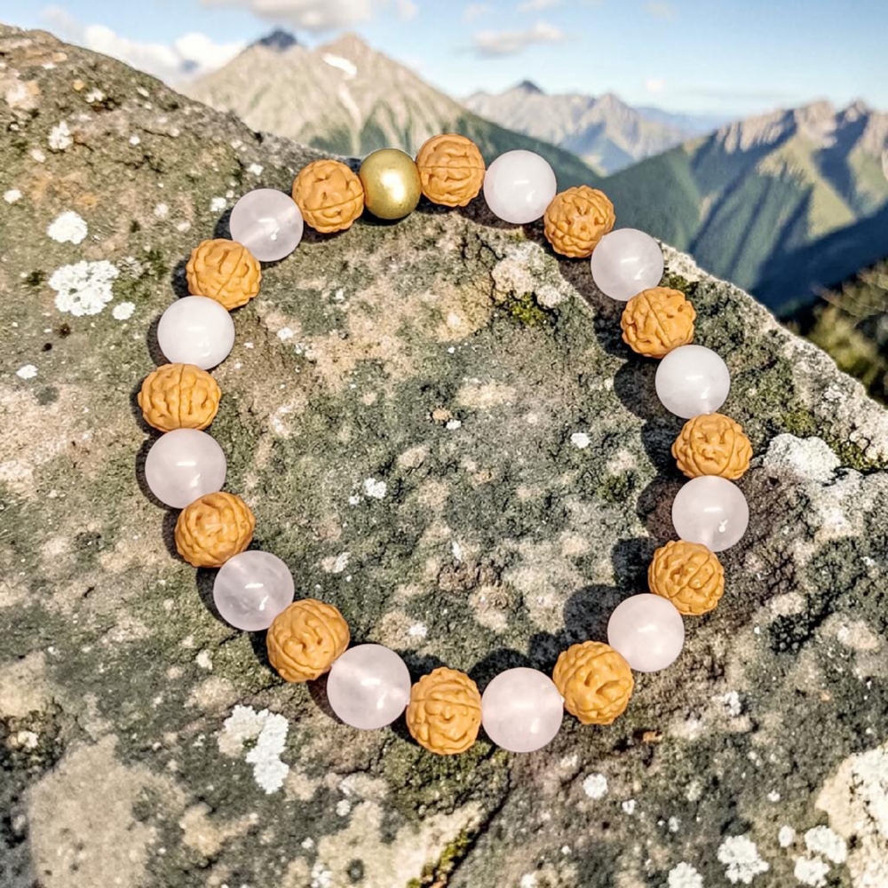 ROSE QUARTZ & RUDRAKSHA BRACELET 8 MM
