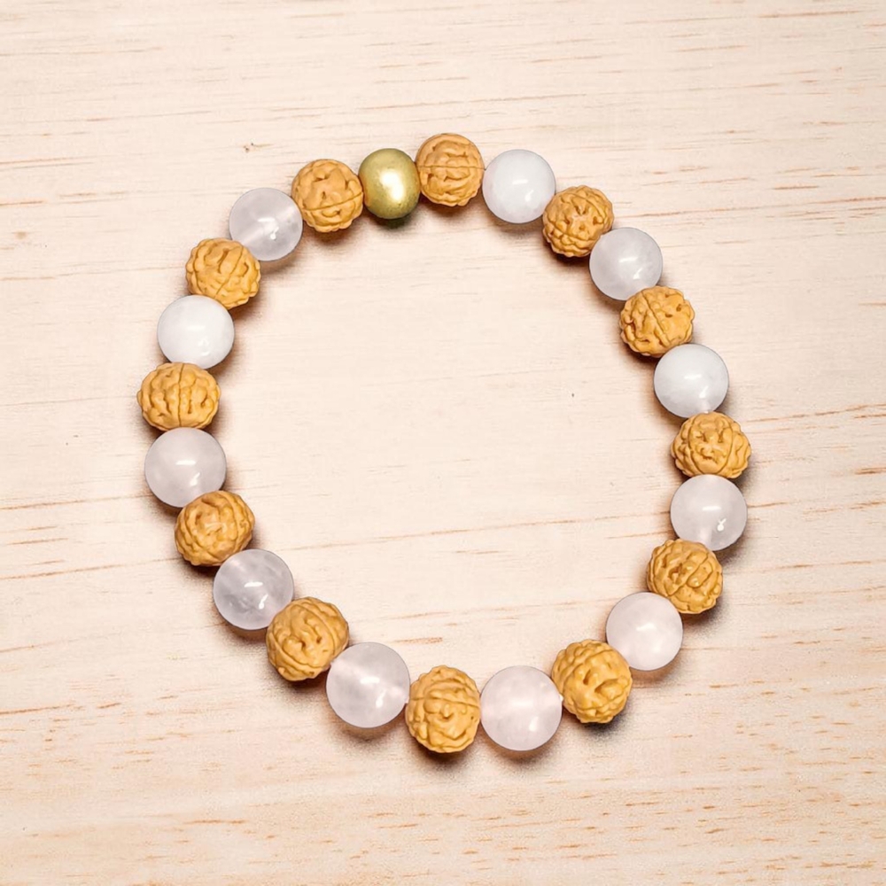 ROSE QUARTZ & RUDRAKSHA BRACELET 8 MM