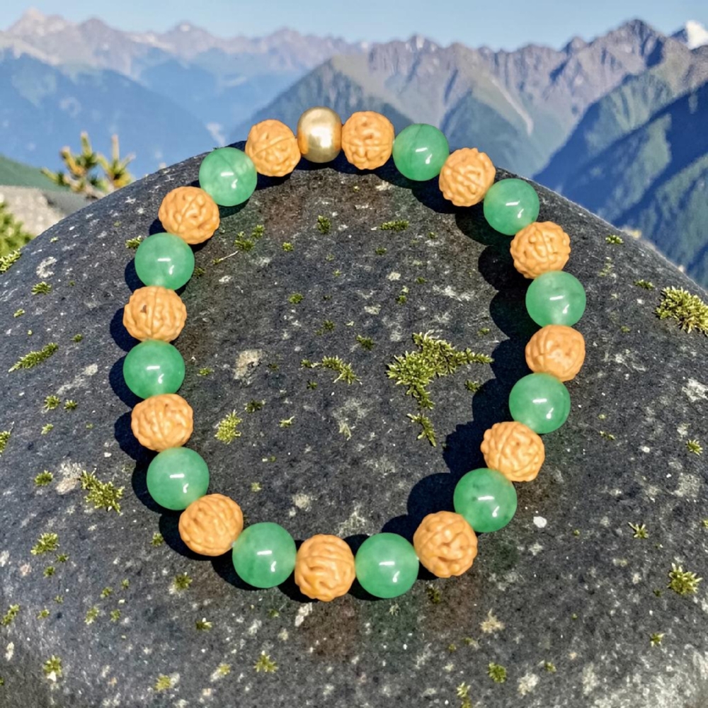 GREEN AVENTURINE & RUDRAKSHA BRACELET 8 MM