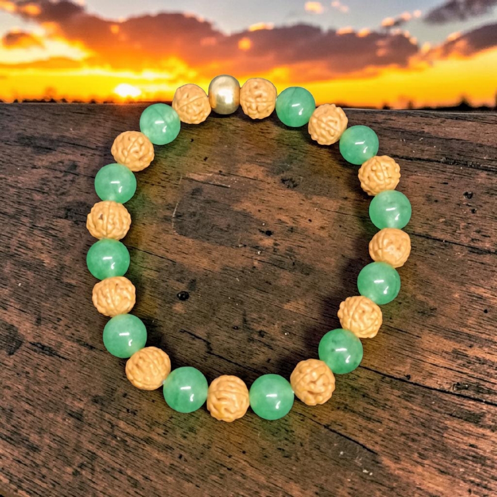 GREEN AVENTURINE & RUDRAKSHA BRACELET 8 MM
