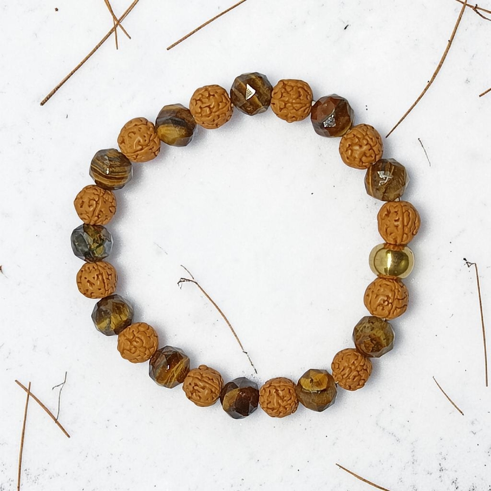 TIGER EYE DIAMOND CUT & RUDRAKSHA BRACELET 8 MM