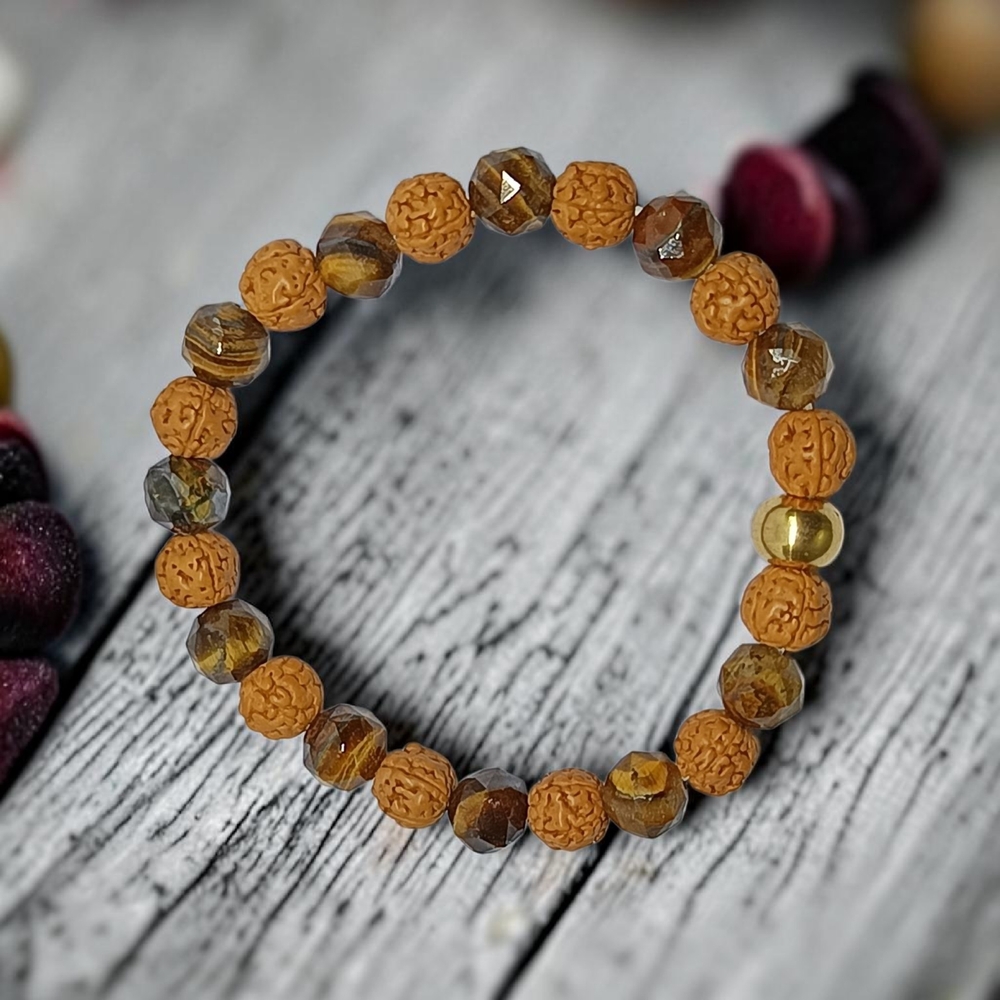 TIGER EYE DIAMOND CUT & RUDRAKSHA BRACELET 8 MM