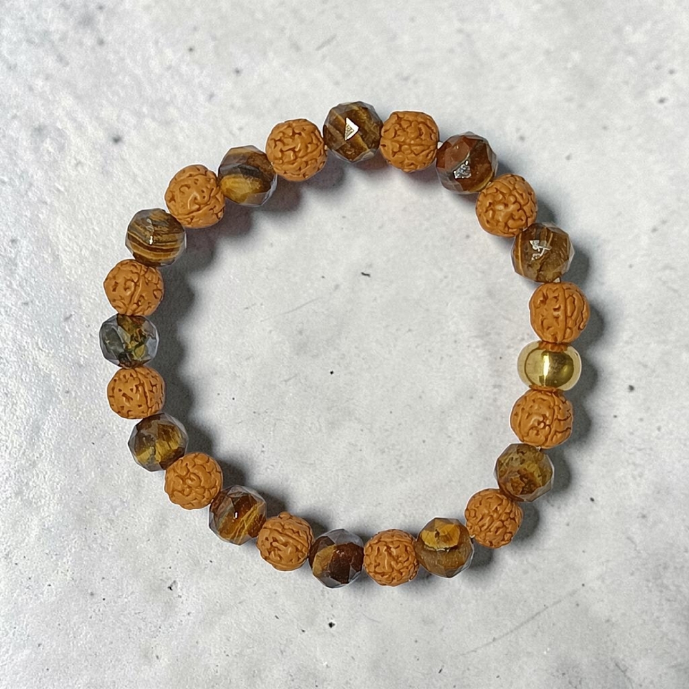 TIGER EYE DIAMOND CUT & RUDRAKSHA BRACELET 8 MM