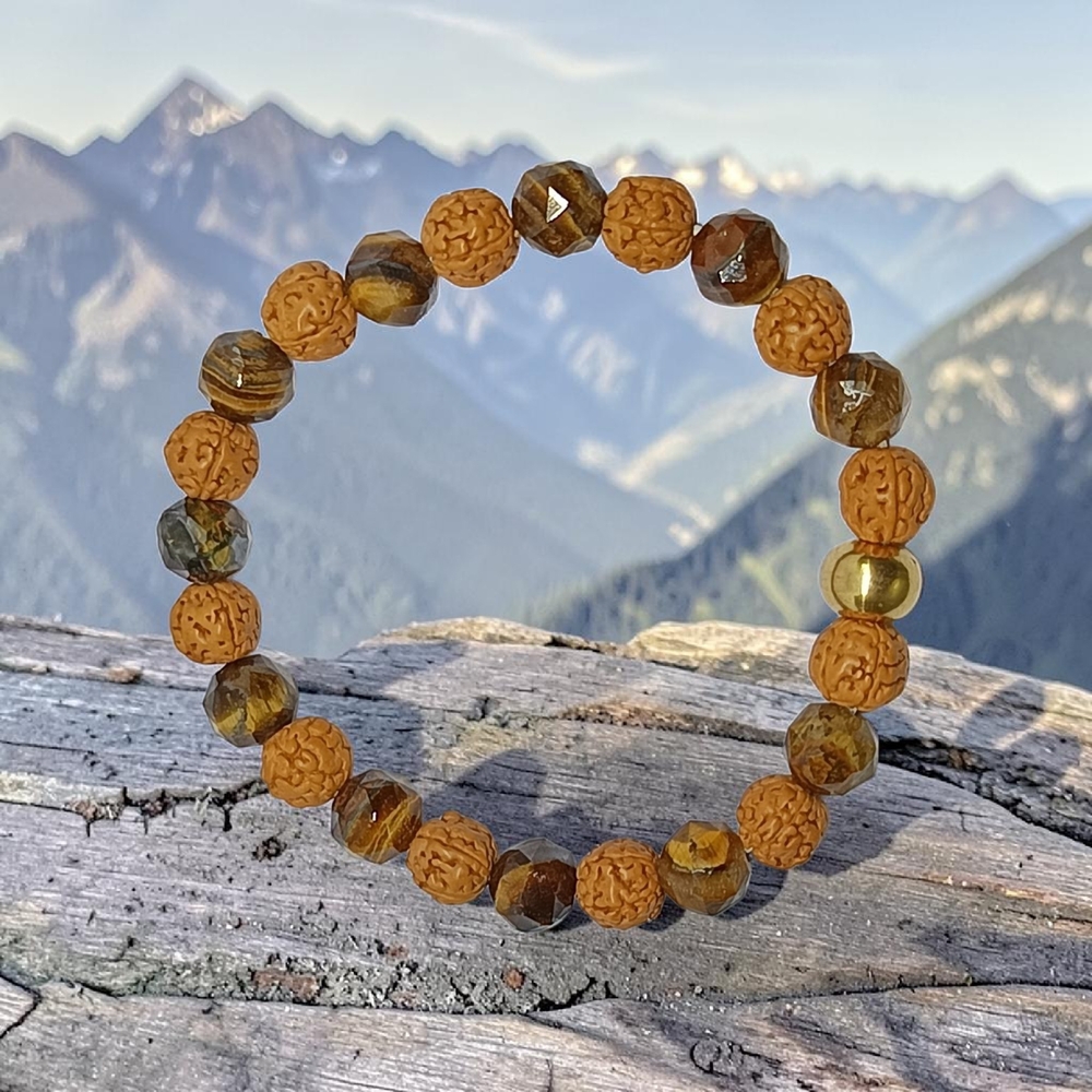 TIGER EYE DIAMOND CUT & RUDRAKSHA BRACELET 8 MM