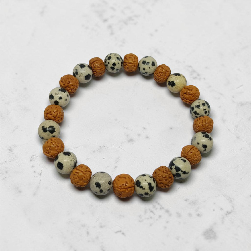 DALMATION JASPER PLAIN & RUDRAKSHA BRACELET 8 MM
