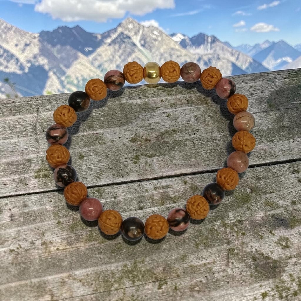 RHODONITE & RUDRAKSHA BRACELET 8 MM