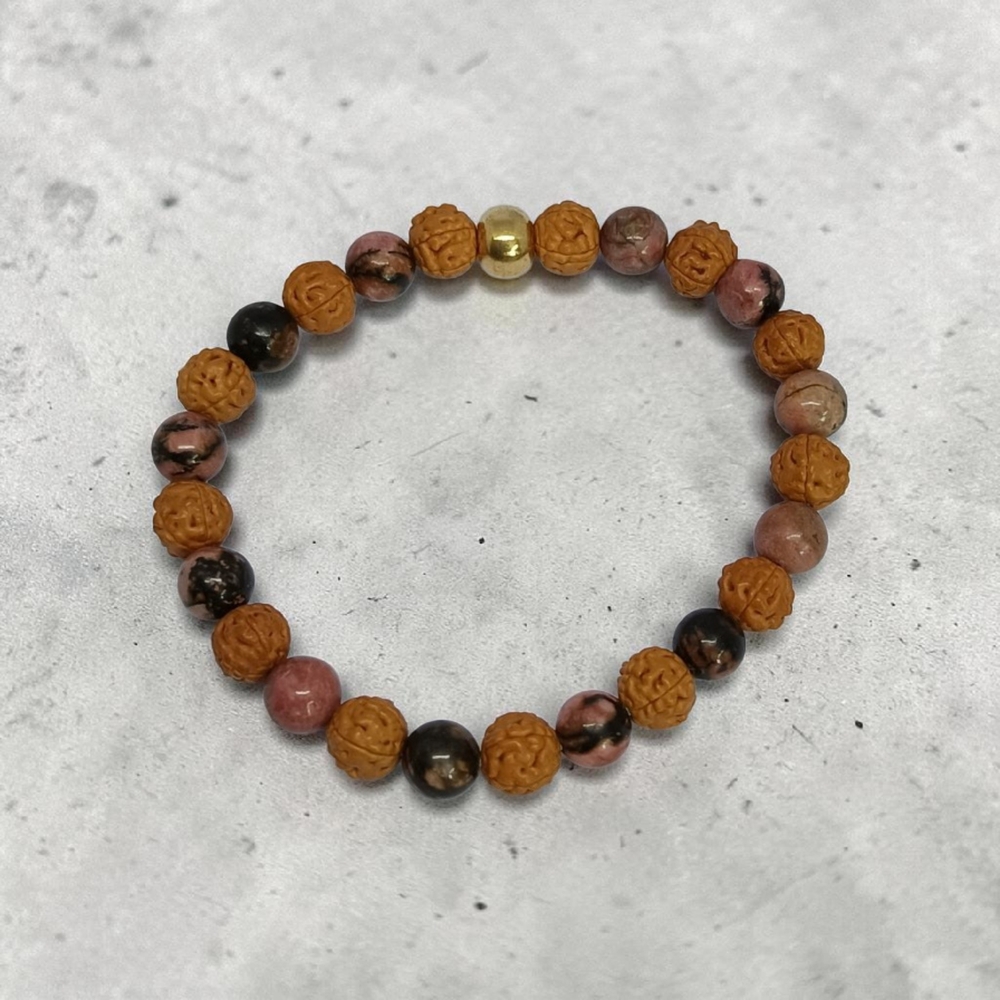 RHODONITE & RUDRAKSHA BRACELET 8 MM