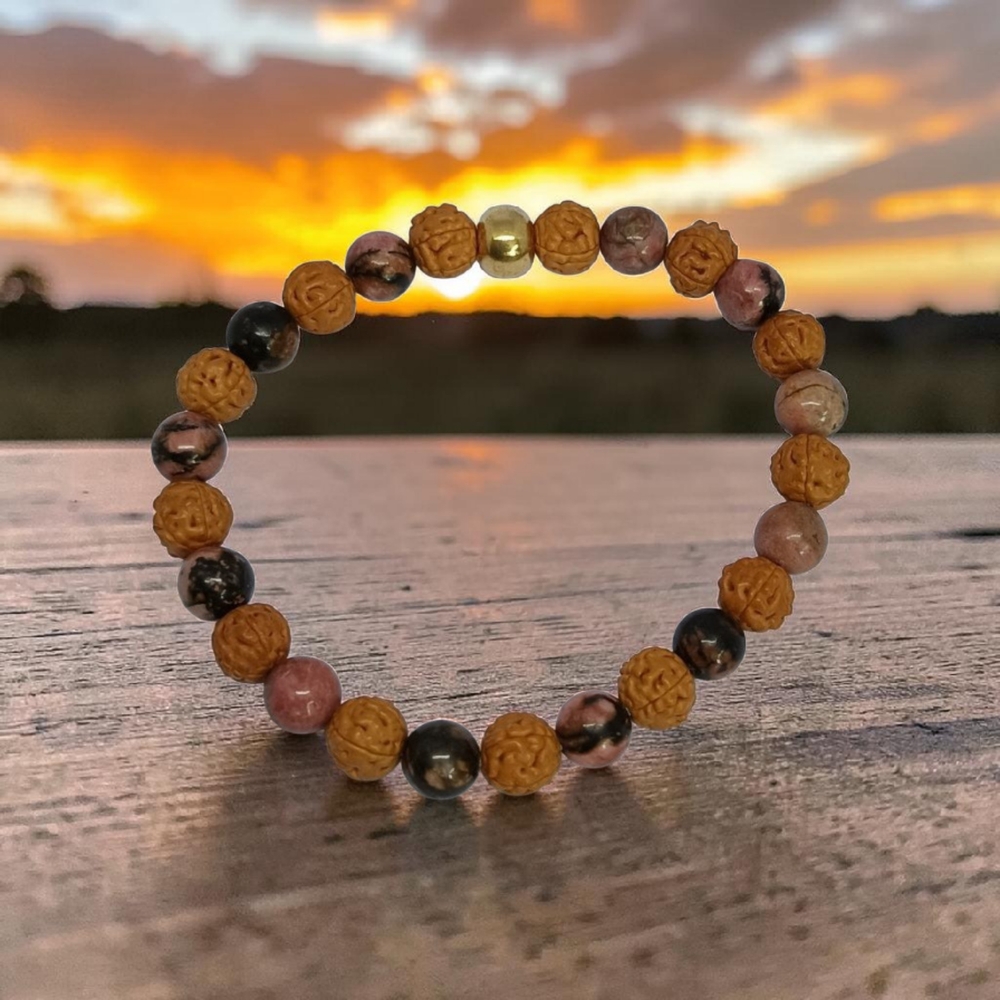 RHODONITE & RUDRAKSHA BRACELET 8 MM