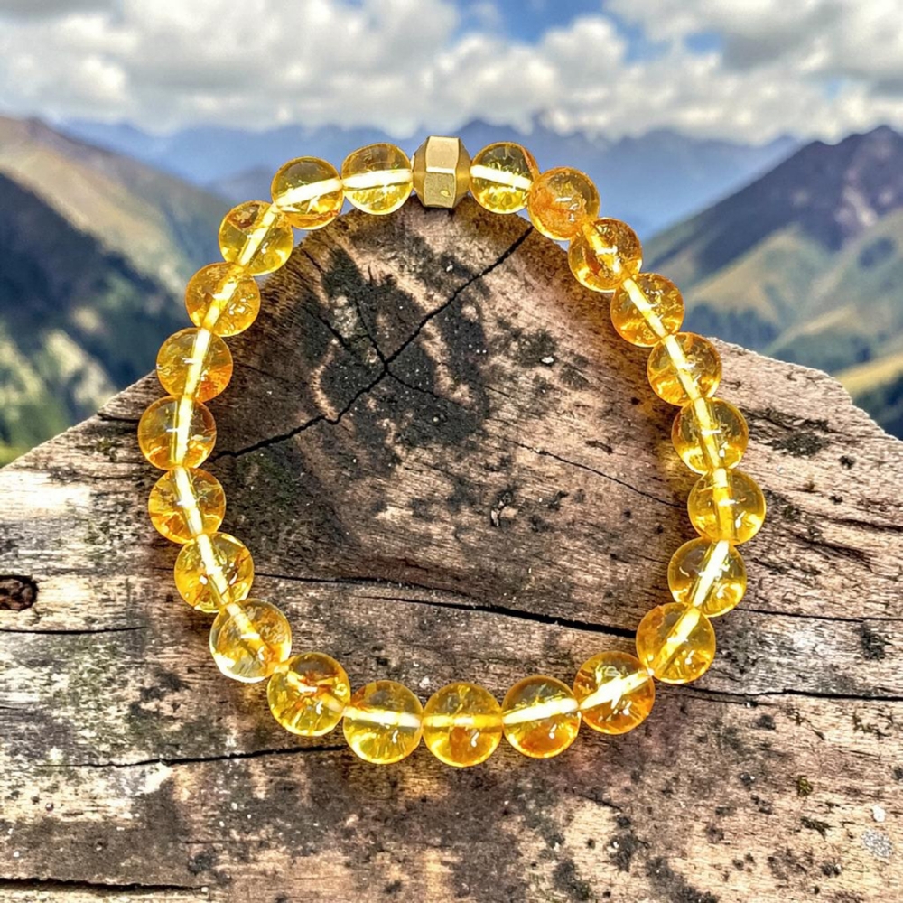CITRINE BRACELET WITH BRASS BEADS