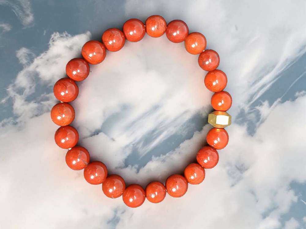 RED JASPER BRACELET WITH BRASS BEADS