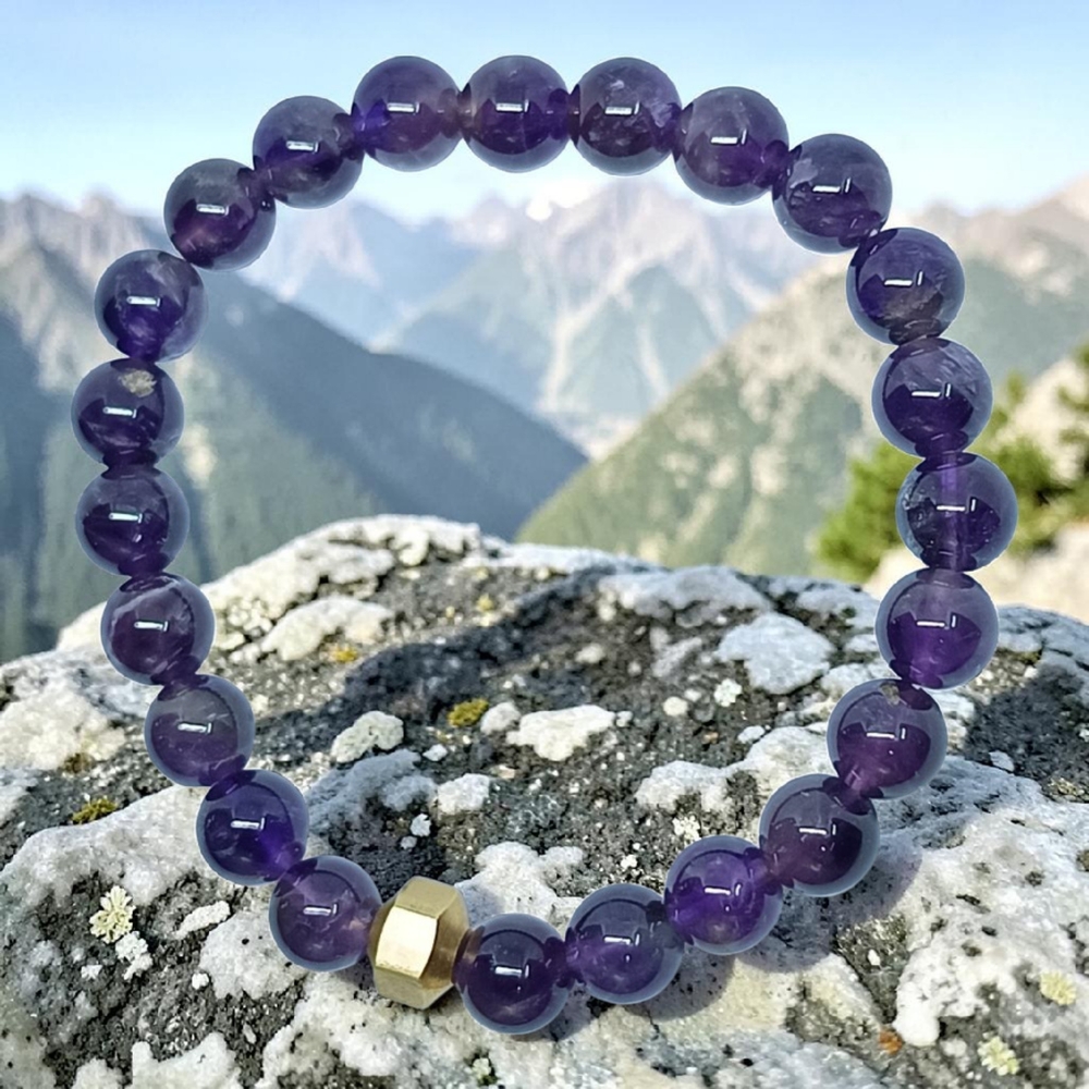 AMETHYST BRACELET WITH BRASS BEADS