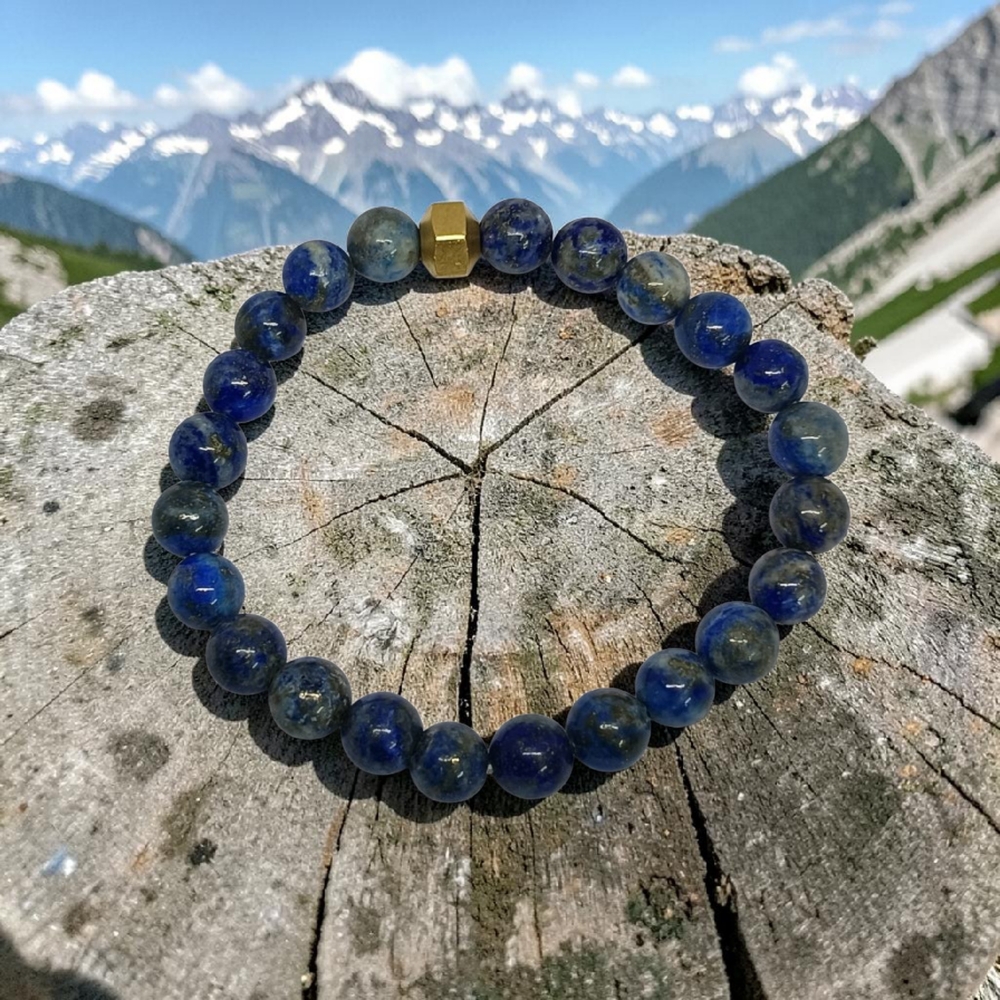 LAPIS LAZULI BRACELET WITH BRASS BEADS