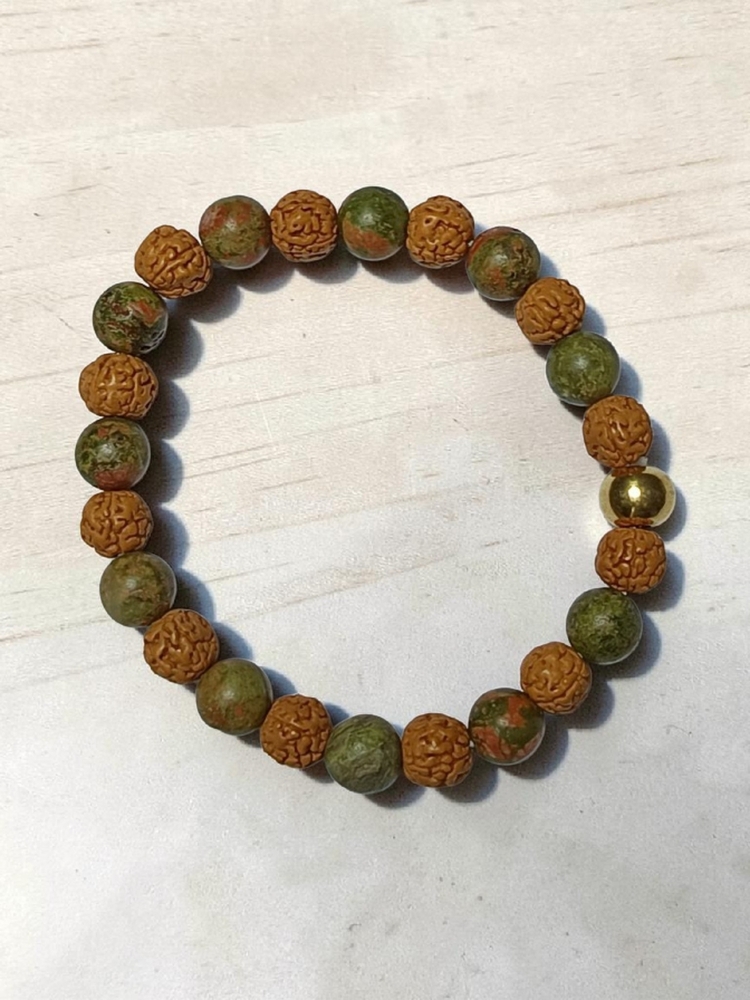 UNAKITE BRACELET WITH BRASS BEADS