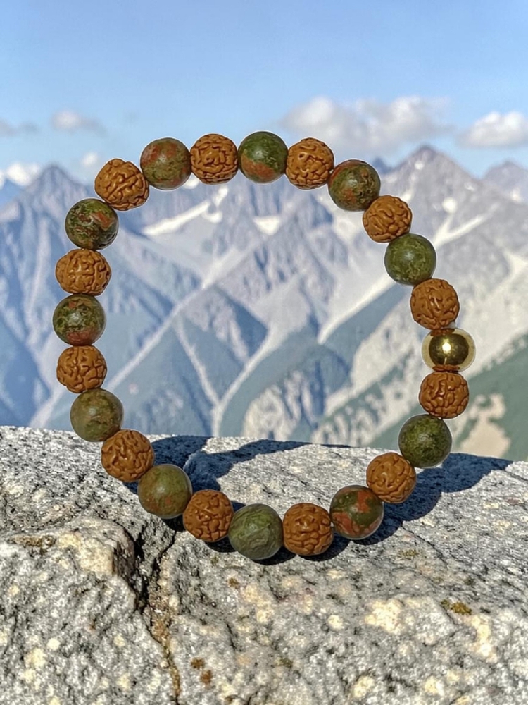 UNAKITE BRACELET WITH BRASS BEADS