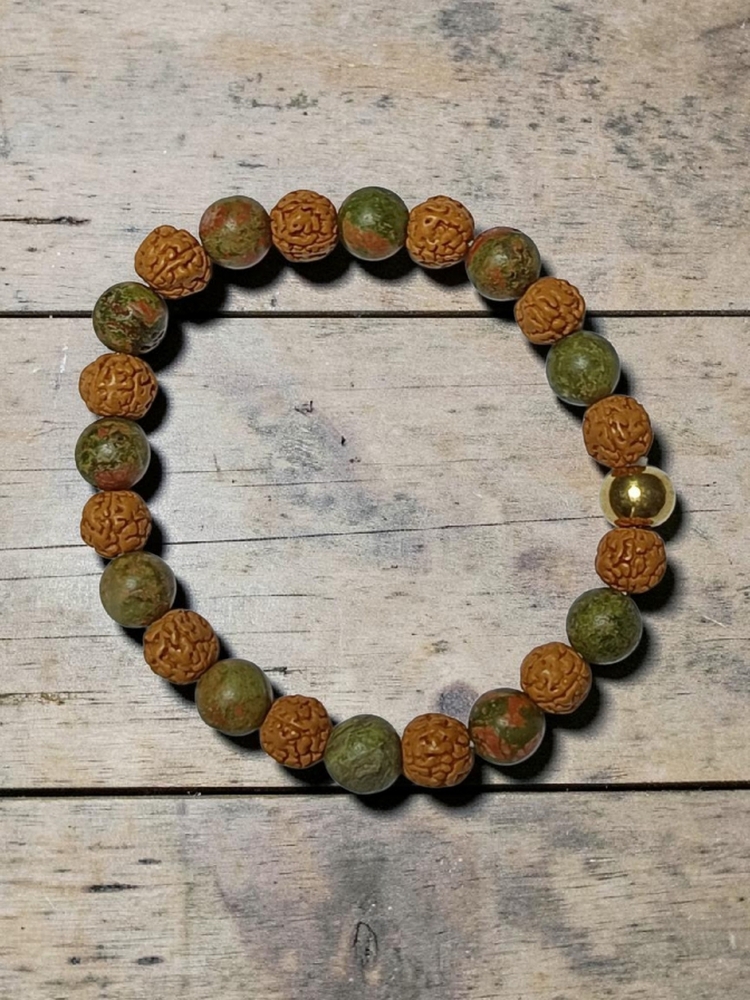 UNAKITE BRACELET WITH BRASS BEADS
