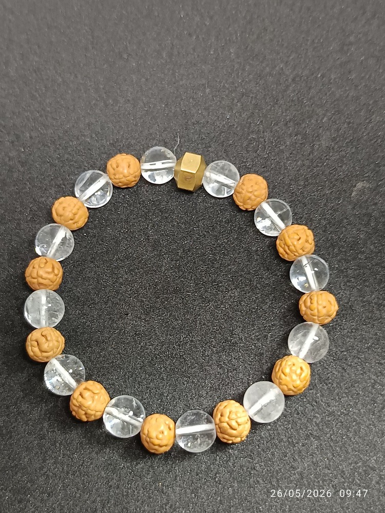 CLEAR QUARTZ & RUDRAKSHA BRACELET 8 MM