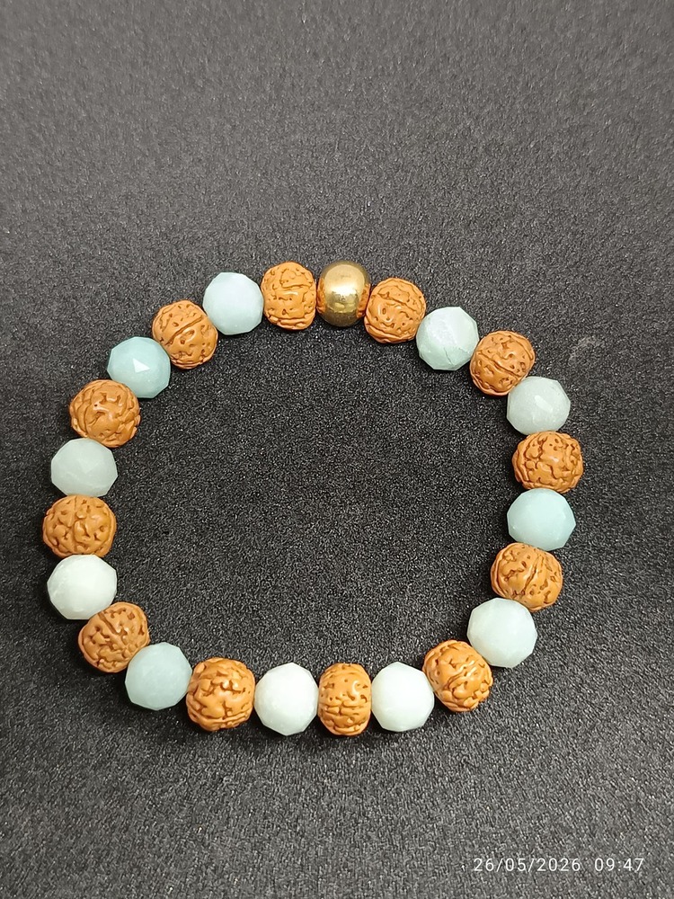 AMAZONITE DIAMOND CUT & RUDRAKSHA BRACELET 8 MM