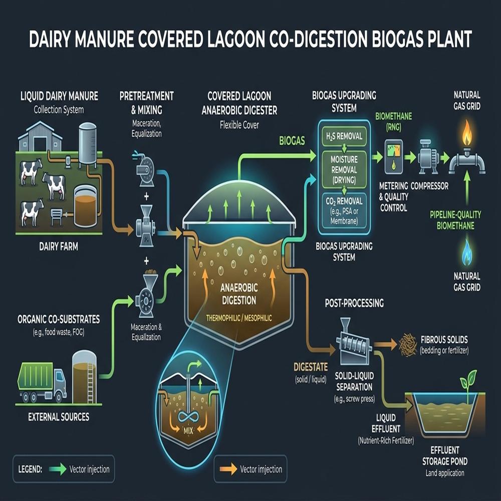 Industrial-scale Waste Management Poultry Litter Fixed Dome High-Yield Bio-CNG Plant
