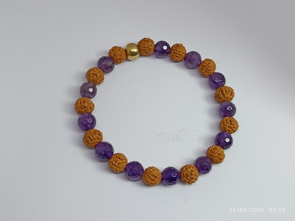 AMETHYST DIAMOND CUT & RUDRAKSHA BRACELET 8 MM
